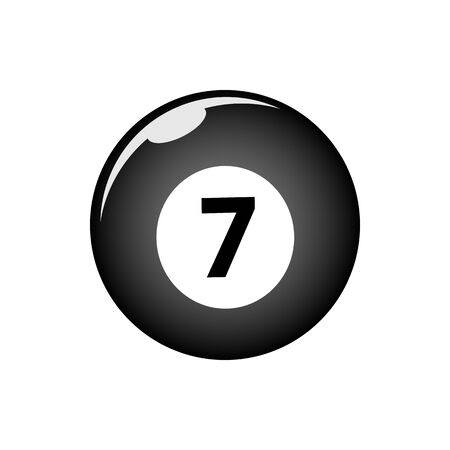 Snooker ball cartoon vector illustration. Billiards ball number seven, equipment for cue game. Black round sports accessory. Fun, entertainment symbol. Nightclub poster design elementのイラスト素材