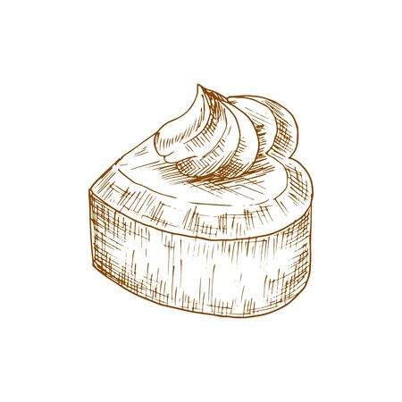 Sweet heart shape cake isolated dessert. Vector Valentines day pie topped by cream swirlのイラスト素材