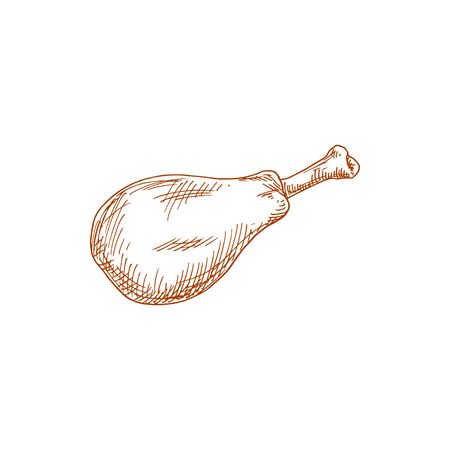 Turkey or chicken legs isolated roasted drumstick. Vector fastfood snack monochrome sketchのイラスト素材