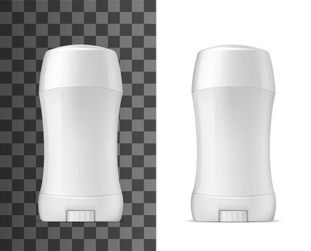 White deodorant stick with closed cap, vector realistic 3d mockup template. Men or woman blank antiperspirant deodorant stick, skincare and hygiene product, isolated on transparent backgroundのイラスト素材