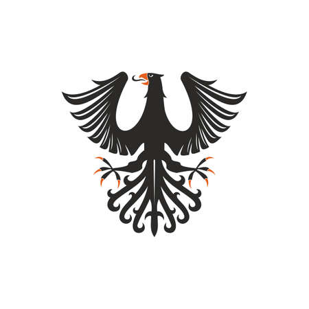 Heraldic eagle isolated bird with open wings. Vector black falcon or hawk with spread feather tailのイラスト素材