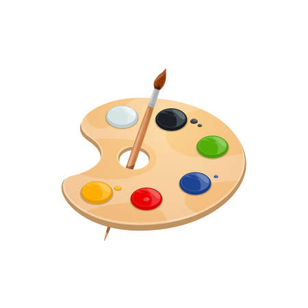 Watercolor palette with paint brush. Vector isolated artist tool or school painting lesson toolのイラスト素材