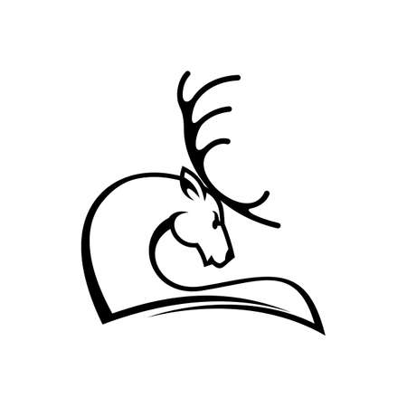Outline silhouette of elk head isolated moose or deer profile. Vector black reindeer with antlersのイラスト素材