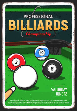 Billiard table, pool or snooker game, vector retro poster.のイラスト素材