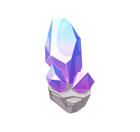 Magic crystal, lilac gem stone isolated vector icon. Crystalline gemstone rubellite, alexandrite, jade or quartz. Jewelry mineralogy symbol. Semiprecious violet mineral rock, cartoon precious saphireのイラスト素材