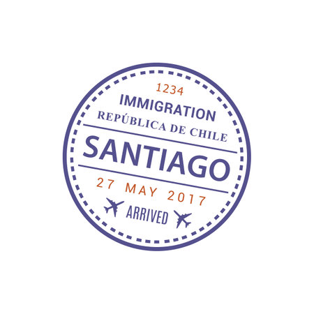 Arrival visa to immigration Republica de Chile, Santiago international airport, vector stamp icon isolatedのイラスト素材