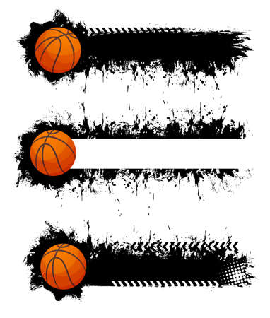 Basketball ball with grunge strokes vector icons, sports accessory on white background. Equipment for playing game, championship or tournament competition. Cartoon grungy design isolated elements setのイラスト素材
