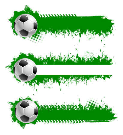 Football or soccer ball with grunge strokes isolated vector sports accessory on white background. Equipment for playing game, championship or tournament competition. Realistic 3d design elements setのイラスト素材