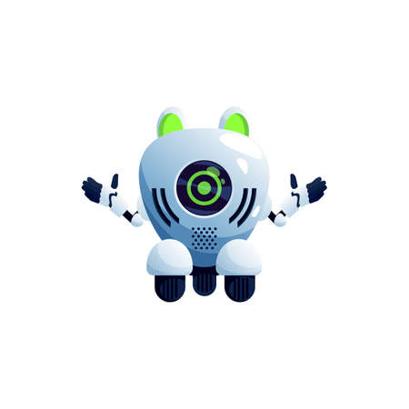Robot animal frog pet isolated cyborg toy with big green eyes on display. Vector realistic artificial intelligence friend, cybernetic innovations toy. Digital drone automation, futuristic machineのイラスト素材