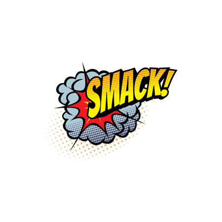 Smack comics pop art half tone cartoon bubble, vector icon. Retro sound red and gray cloud blast explosion with halftone pattern, exclamation isolated signのイラスト素材