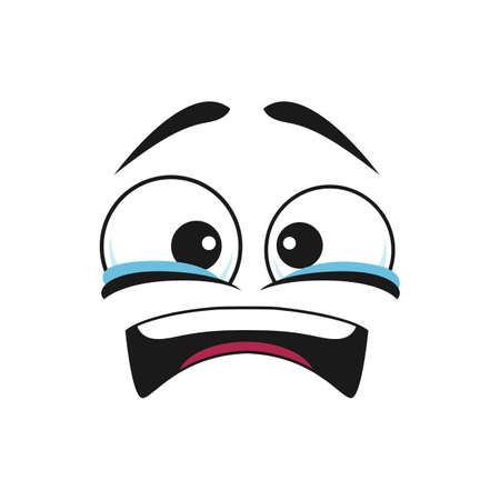 Sad emoji, weeping eyes and open mouth isolated crying emoticon. Vector expression of shock, sorrow and grief, depressed sad unhappy smiley icon. Character face with tears, lonely dissatisfied feelingのイラスト素材