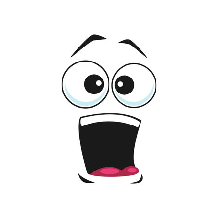 Screaming from horror emoticon isolated scared emoji with wide open mouth. Vector frightened or terrified emoticon, scared or surprised, afraid or horrified smiley. Amazed emoticon in terrorのイラスト素材