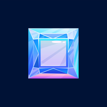 Blue magic crystal, faceted gem vector icon, jewel rock of square shape, diamond, sapphire mineral stone. Natural turquoise gemstone. Isolated cartoon jewelry item for ui pc gameのイラスト素材