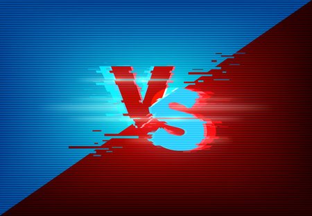 Versus background with glitch on screen effect. Sport tournament broadcast, boxing fight or team championship video concept with vs monogram and TV display pixels glitching lines vectorのイラスト素材