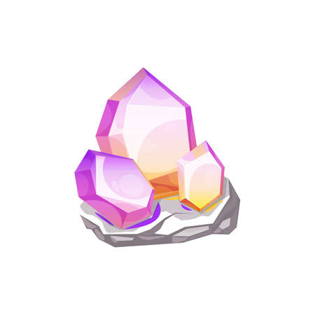 Crystal, gem or gemstone jewel and diamond jewelry, vector quartz mineral stone or glass rock. Red pink crystal gemstone or amethyst and topaz jewelry gem, precious rhinestone crystalのイラスト素材