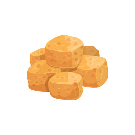 Tofu cheese fried cubes isolated realistic icon. Vector vegetarian product of soybeans, soya meat pices. Bean curd food of coagulating soy milk, solid blocks of silken, soft, firm or extra firm tofuのイラスト素材