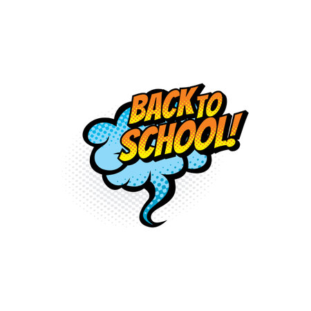 Back to school inscription on speech bubble isolated icon. Vector creative emblem welcome back to school, label on abstract cloud, comic style dialogue tag, sale advertisement back to study invitationのイラスト素材