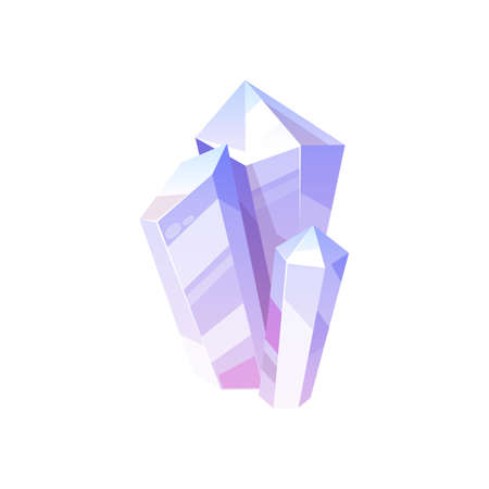 Violet gem stone isolated natural crystal icon. Vector jewelry decoration, sapphire carat gemstone, violet amethyst or quartz. Violet glittering mineral, precious diamond crystal, elegant mauve agateのイラスト素材