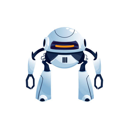 Mechanical robot smart kids plastic metal toy, remote control drone isolated. Vector automation with arms to load objects, artificial intelligence cyborg. Cyber with spanner modern technologies helperのイラスト素材