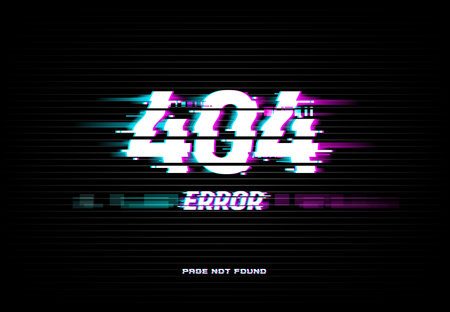 Page not found 404 error on glitched screen background. Problem with Internet connection, site...