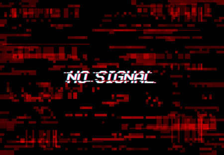 Glitch screen no signal TV noise, VHS or digital pixels on vector background. Video error and no signal glitch effect, on monitor, internet broken data and television distortion, display interferenceのイラスト素材