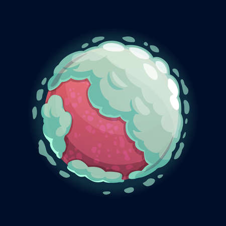 Cosmic planet in airy clouds isolated cartoon habitable planet magic cosmic aliens world, pink globe. Vector funny imaginary exo-planet in solar system, cloudy surface, imaginary aliens worldのイラスト素材