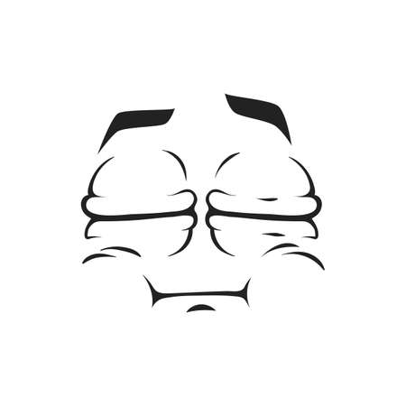 Cartoon face vector icon, emoji with puff out cheeks and closed eyes. Facial expression, funny feelings sleeping or keep silence isolated on white backgroundのイラスト素材