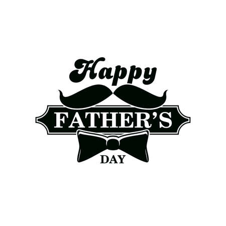 Fathers day icon, men and family happy holiday celebration monochrome vector emblem. Bow tie, dads mustache and vintage typography. Gentlemans party invitation retro labelのイラスト素材