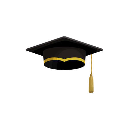 Graduation cap, college university student hat, education vector isolated icon. Academic cap with gold tassel, school graduate and academy diploma or university degree ceremony symbolのイラスト素材