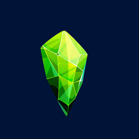 Green magic crystal vector icon, rock, gem stone. Precious or semiprecious emerald gemstone, organic raw mineral stalagmite, jewelry for ui isolated cartoon signのイラスト素材