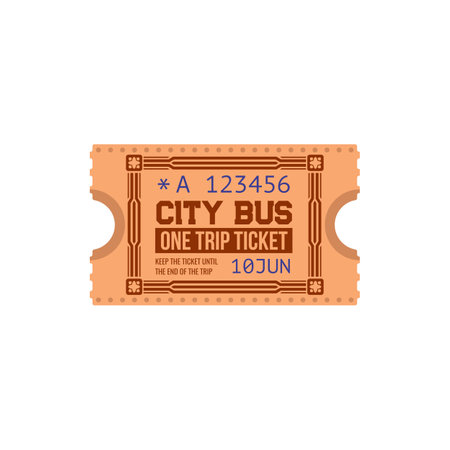 City transport intercity bus ticket, boarding pass isolated. Vector retro coupon, city public transport one way or single trip card. Vintage bus ticket with control number, date, keep till end of tripのイラスト素材