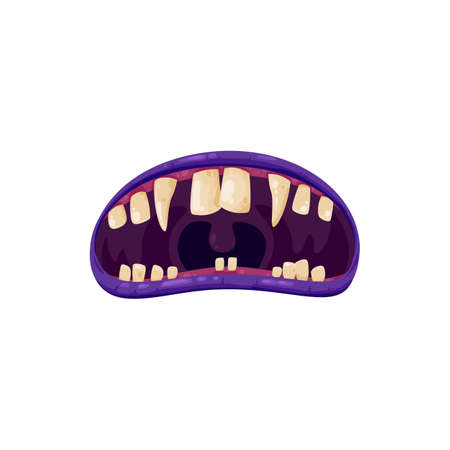Vampire mouth with fangs vector icon. Cartoon monster roar scary jaws with long pointed teeth, open yell maw roar or yell isolated on white backgroundのイラスト素材