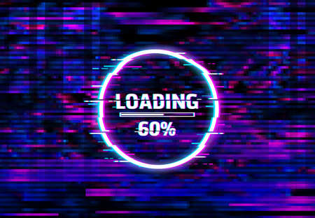 Digital distortion loading bar glitch screen, color lines and pixel noise. Computer program fail, internet connection loss and broadcast signal loss background with file download bar, noise patternのイラスト素材