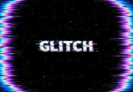 Glitch screen background. Monitor error glitch effect, TV signal loss and broken display vector backdrop. Computer bug, video crash and connection problem wallpaper with pixel noise and distorted textのイラスト素材