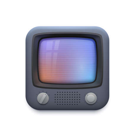 Retro TV interface icon, old television screen or vintage video player app, vector. Retro vintage TV screen application icon for video player or streaming tube and movie media or vlog channel buttonのイラスト素材