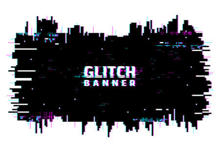 Digital color distortion glitch screen, lines and pixel noise background or banner. Television signal loss digital noise, abstract geometric vector pattern with square pixelsのイラスト素材