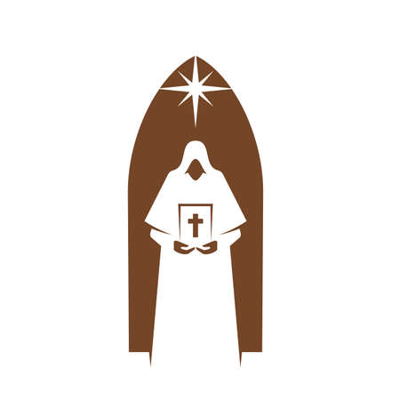 Christianity religion icon of priest with Bible, vector religious emblem. Christian church, Catholicism or Orthodox and evangelic religion sign of worship sign of Bethlehem starのイラスト素材