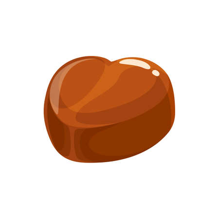 Chocolate candy cake, sweet dessert food, truffle or praline and caramel, vector isolated icon. Milk or dark Chocolate heart candy, confection comfitのイラスト素材