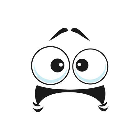 Emoji with shocked facial expression isolated icon. Vector terrified or frightened emoticon, scared or surprised smiley. Afraid or horrified emoji with pig pop-eyes and curved smile, cartoon characterのイラスト素材
