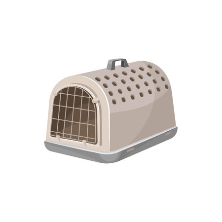 Cat carrier case or pet portable container for travel, vector. Pets care accessory and carry equipment item, cat transportation case bag with handle, isolated flat iconのイラスト素材