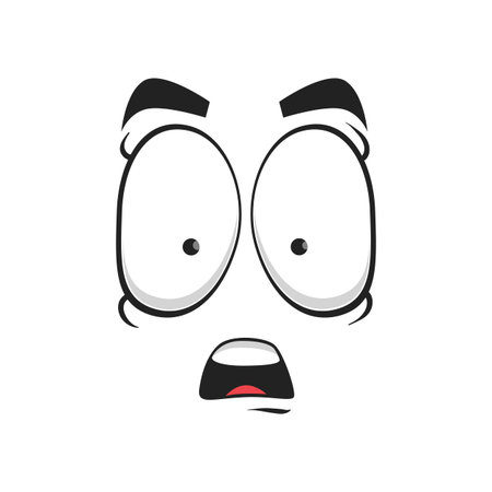 Cartoon face vector icon, surprised funny emoji, astonished facial expression with wide open or goggle eyes and open mouth, feelings isolated on white backgroundのイラスト素材