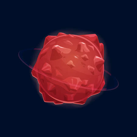 Meteor, asteroid or martians planet new world, aliens outer space galaxy cartoon icon. Vector imaginary outer space planet ui or gui game design. Fantastic mystery rock in universe, cosmic bodyのイラスト素材