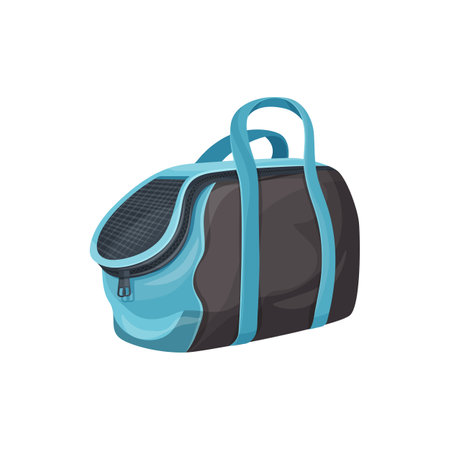Dogs and cats carrier bag isolated portable sack flat cartoon icon. Vector transportation travel sack, kittens and puppies transporter. Handbag with straps, safety baggage to carry canine purebredのイラスト素材