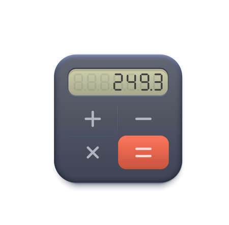 Business calculator web icon with display and buttons. Accounting, finance or business mobile phone application icon, accounting program or online service UI calculation 3d realistic vector pictogramのイラスト素材