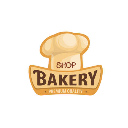 Bakery shop icon with chef toque hat, bread or pastry vector sign. Bakery shop and patisserie cafe or confectionery store and cafeteria emblem with baker hat toqueのイラスト素材