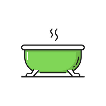 Bathtub with hot water isolated flat line icon, bathroom object. Vector spa and baby shower element sign, health hygiene, sanitary object. Bath-tub with froth and soap, bath or toilet room equipmentのイラスト素材
