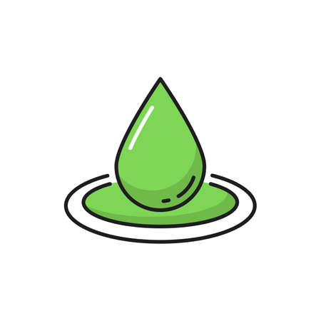 Spa, face beauty falling green drop, eco natural cosmetics line icon. Vector herbal extract natural supplement, alternative medicine. Hyaluronic acid, collagen to prevent wrinkles, anti-agingのイラスト素材