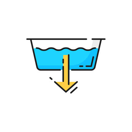Extra water or detergent add at laundry machine isolated color line sign. Vector machine wash symbol, washbowl and arrow down, add extra washing powder. Rinse sign electric appliance machine programのイラスト素材