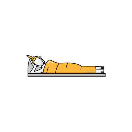 Reclining Buddha at Wat Lokayasutharam in Ayutthaya. Vector Phra Bhuddhasaiyart, reclining Buddha isolated line icon. Vector monument, meditation pose of Buddha lying down, buddhism religion landmarkのイラスト素材