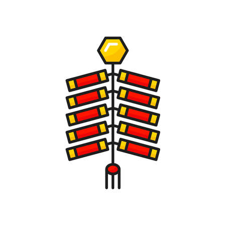 Bunch of japanese fireworks isolated color line icon. Vector Chinese New Year celebration pyrotechnic. CNY spring festival garland of firecrackers, China crackers light flashes. Exploding clustersのイラスト素材